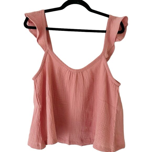 NWT Marine Layer Jude Flutter Sleeve Crepe Knit Rosette Pink Tank Top Size XL - Picture 4 of 9